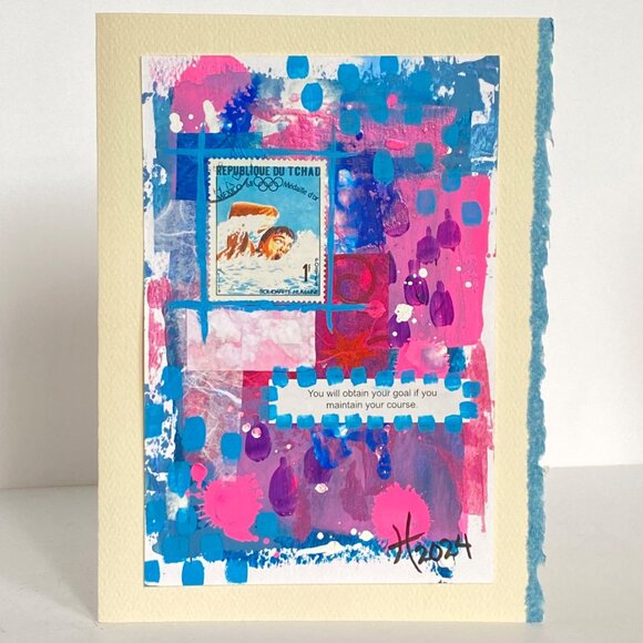 Collage Art Handmade Original Blank Greeting Card and Envelope Olympics Postage - Picture 2 of 5